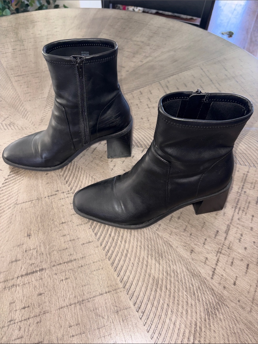 Mix No. 6 Black Leather Square-Toe Block Heel Ankle Booties